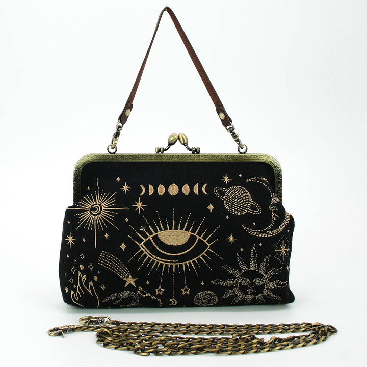 Celestial Kisslock Handbag in Linen Blend Material