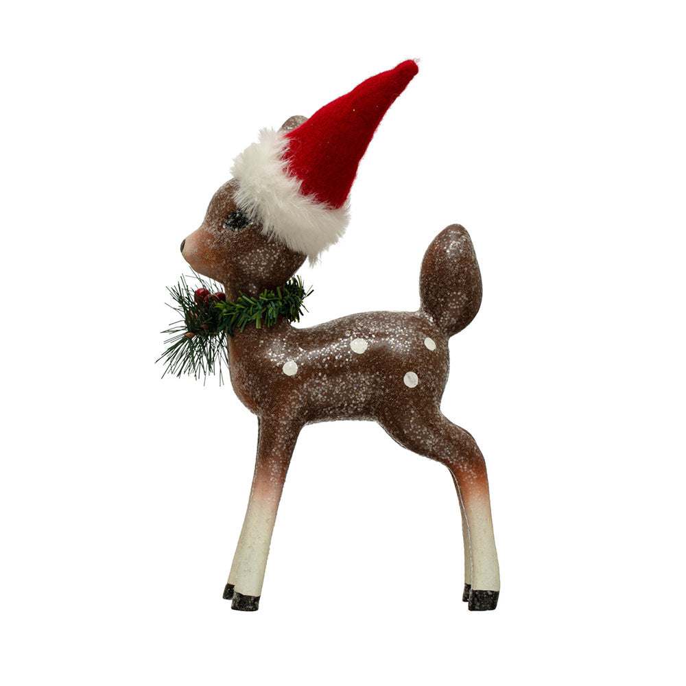 6-1/2"L x 4"W x 10"H Resin Fawn w/ Santa Hat & Glitter, Multi Color by Creative Co-Op