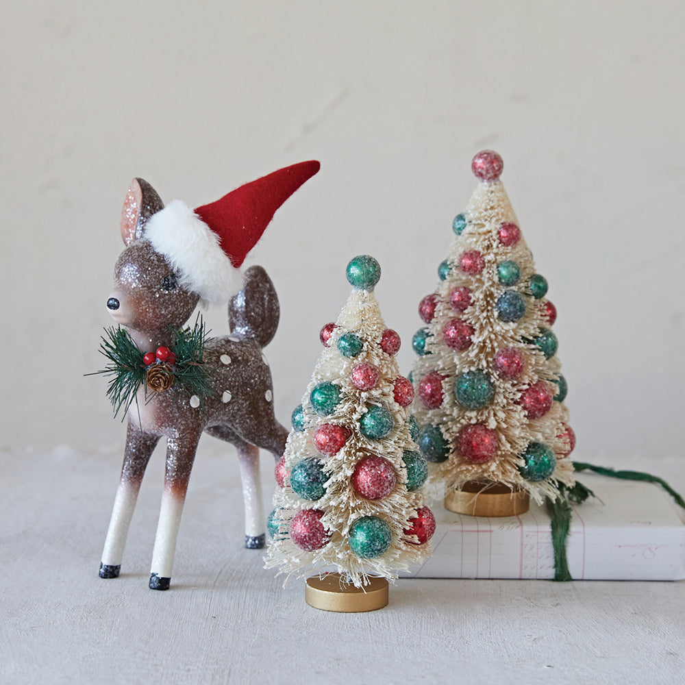 6-1/2"L x 4"W x 10"H Resin Fawn w/ Santa Hat & Glitter, Multi Color by Creative Co-Op