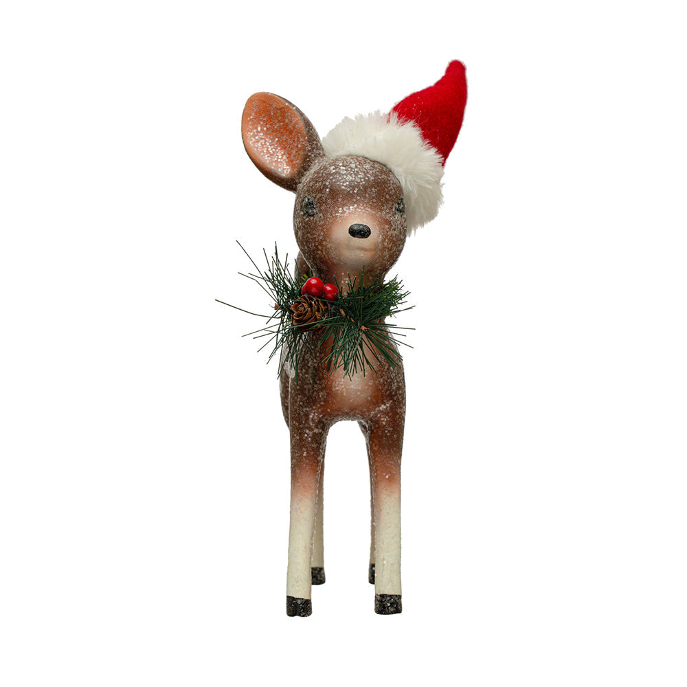 6-1/2"L x 4"W x 10"H Resin Fawn w/ Santa Hat & Glitter, Multi Color by Creative Co-Op