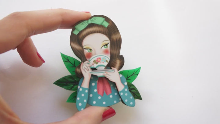 Girl Drinking Tea Brooch by Laliblue