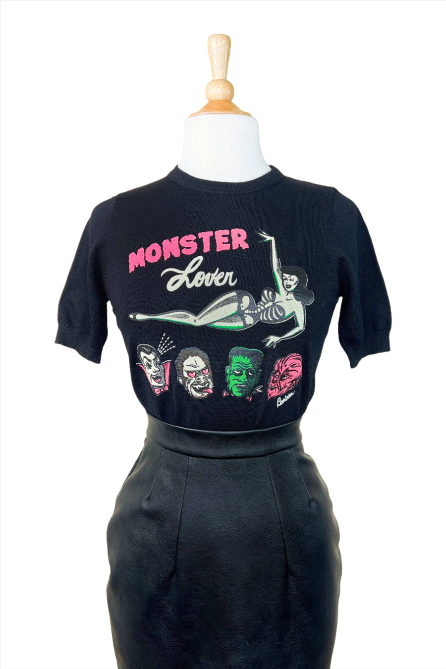 Monster Lover Short Sleeve Sweater in Black