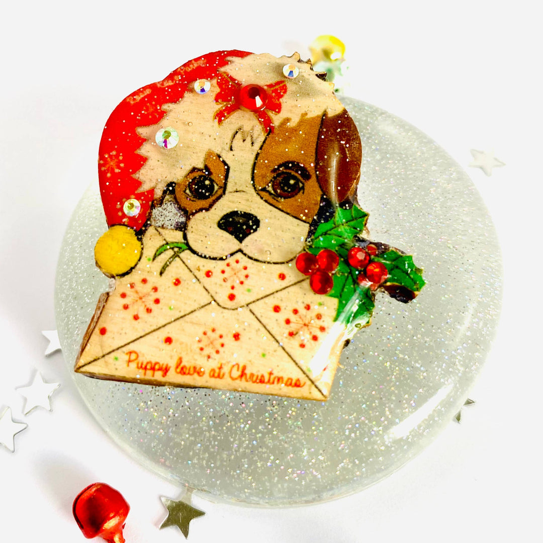 christmas dog brooch