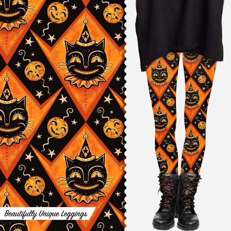 Orange Vintage Cat "Grinning Jack" (Johanna Parker Exclusive) - High-quality Handcrafted Vibrant Leggings