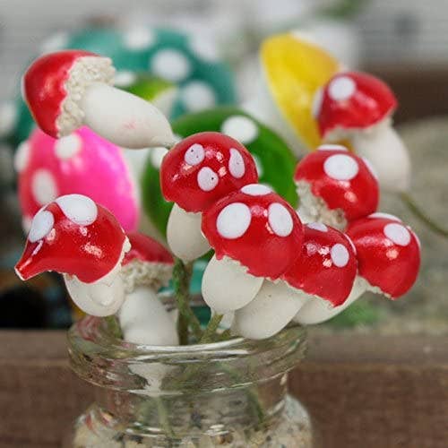 Vintage Red Sealed Plaster Mushrooms -Set of 10