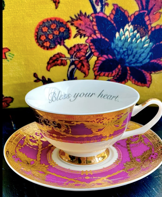 Bless Your Heart Insult Teacup and Saucer - Purple Perfection by Miss Havisham