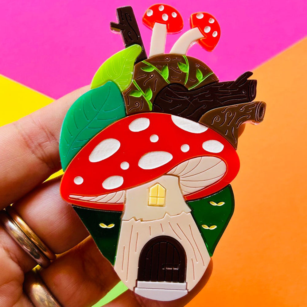 Anatomical Hearts Collection - Cottagecore Aesthetic Mushroom House Acrylic Brooch by Makokot Design