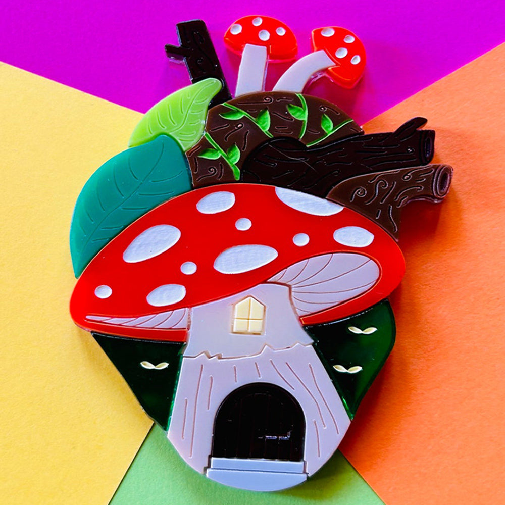 Anatomical Hearts Collection - Cottagecore Aesthetic Mushroom House Acrylic Brooch by Makokot Design