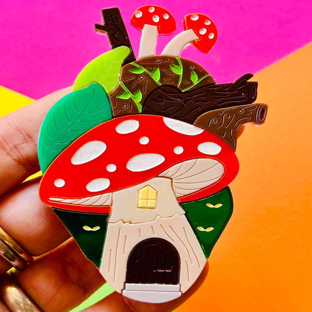 Anatomical Hearts Collection - Cottagecore Aesthetic Mushroom House Acrylic Brooch by Makokot Design