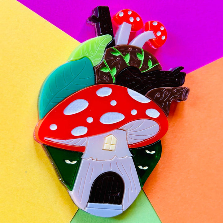 Anatomical Hearts Collection - Cottagecore Aesthetic Mushroom House Acrylic Brooch by Makokot Design