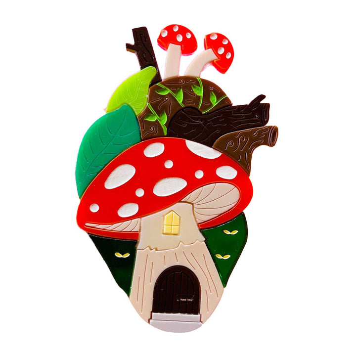 Anatomical Hearts Collection - Cottagecore Aesthetic Mushroom House Acrylic Brooch by Makokot Design