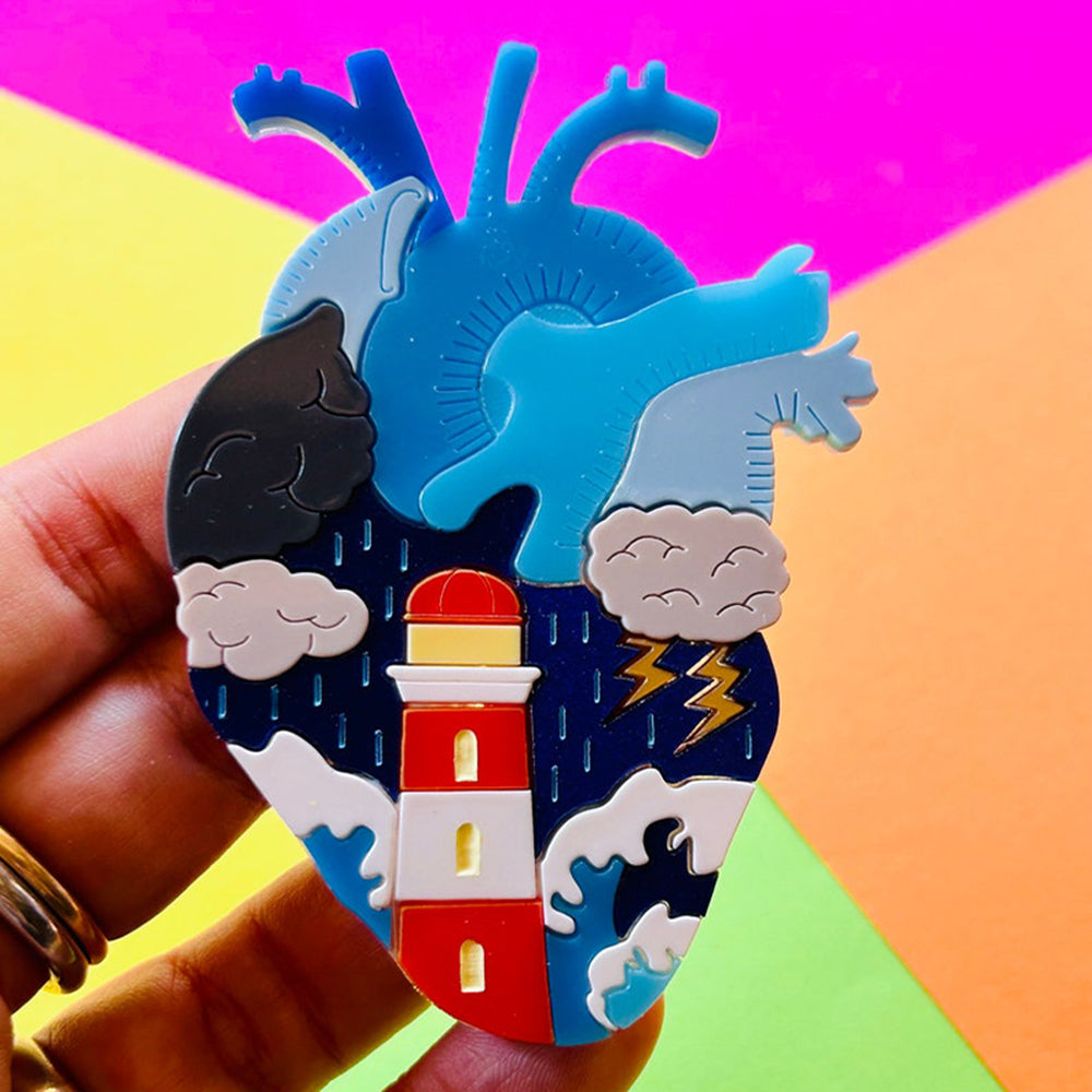 Anatomical Hearts Collection - "Stormy Heart" Nautical Aesthetic Acrylic Brooch by Makokot Design