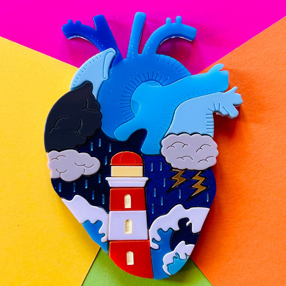 Anatomical Hearts Collection - "Stormy Heart" Nautical Aesthetic Acrylic Brooch by Makokot Design