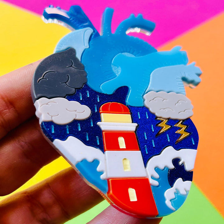 Anatomical Hearts Collection - "Stormy Heart" Nautical Aesthetic Acrylic Brooch by Makokot Design