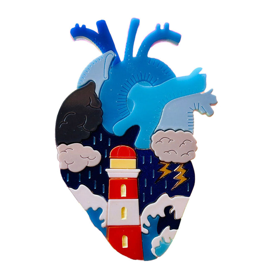 Anatomical Hearts Collection - "Stormy Heart" Nautical Aesthetic Acrylic Brooch by Makokot Design