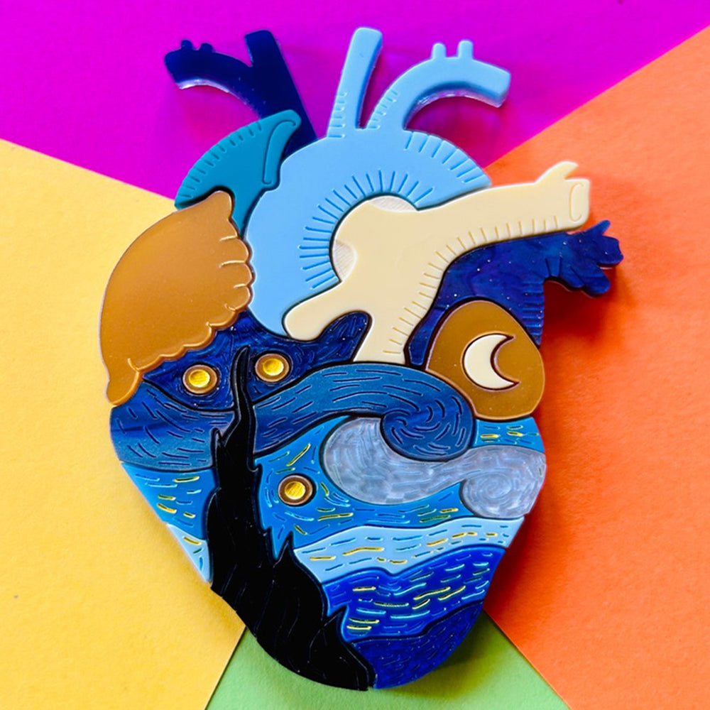 Anatomical Hearts Collection - Vincent Van High's Starry Night Acrylic Brooch by Makokot Design