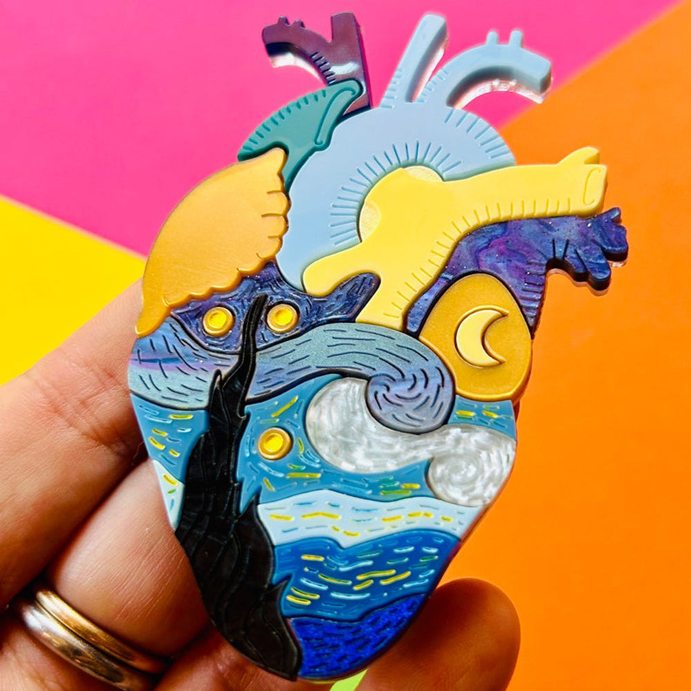 Anatomical Hearts Collection - Vincent Van High's Starry Night Acrylic Brooch by Makokot Design