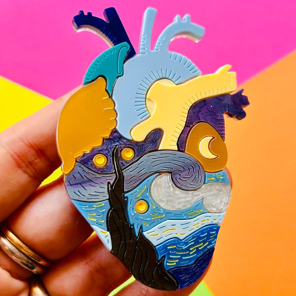 Anatomical Hearts Collection - Vincent Van High's Starry Night Acrylic Brooch by Makokot Design