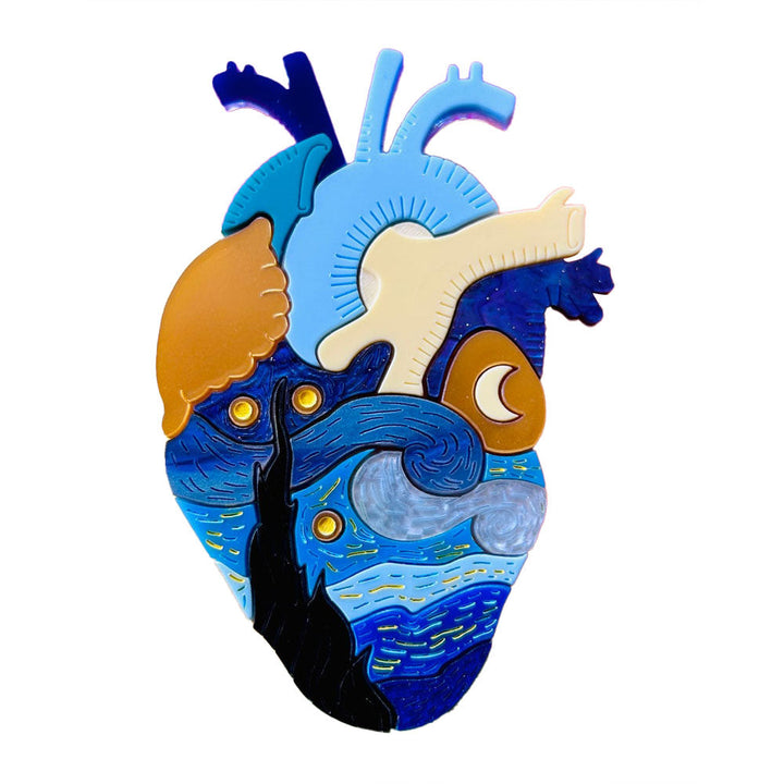 Anatomical Hearts Collection - Vincent Van High's Starry Night Acrylic Brooch by Makokot Design