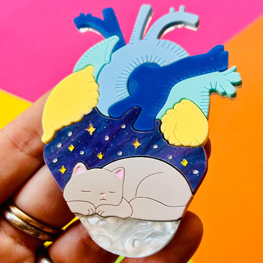 Anatomical Hearts Collection - "You Live Here" Cat & Dog Acrylic Brooch by Makokot Design