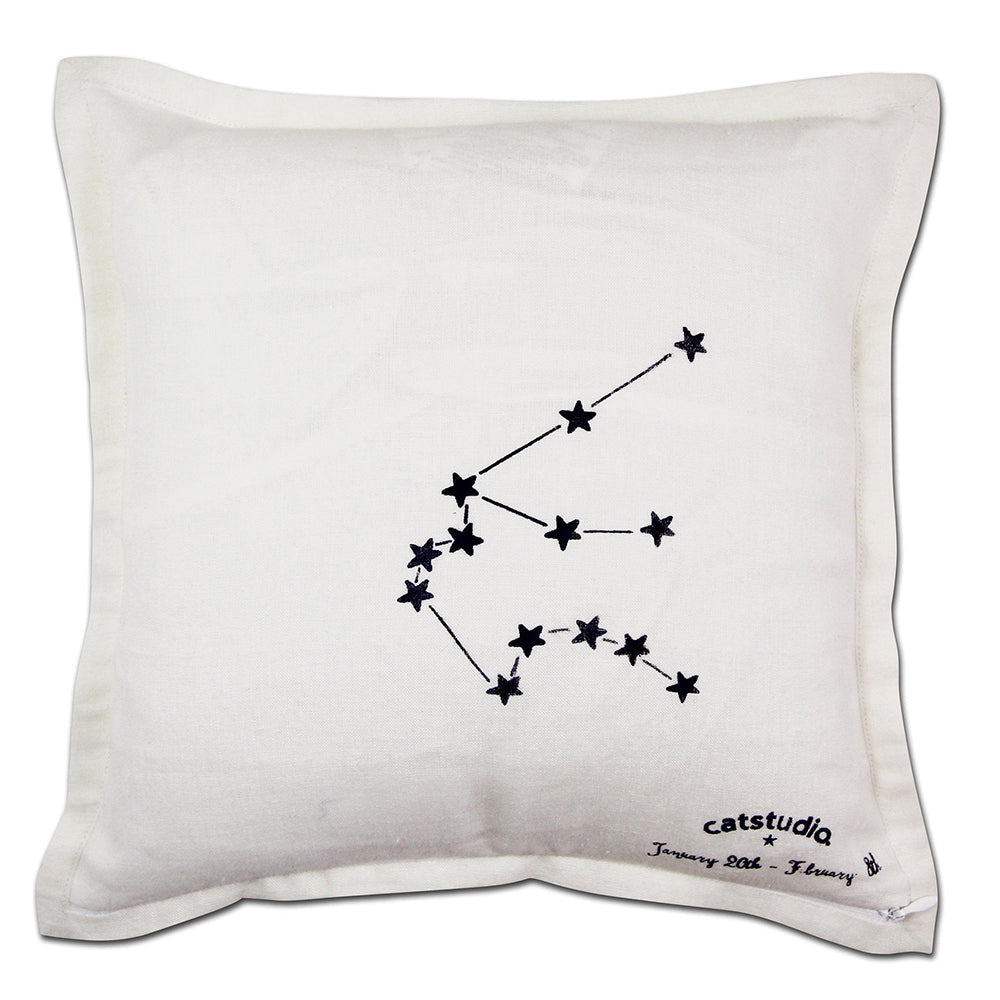 Aquarius Astrology Hand-Embroidered Pillow by Cat Studio