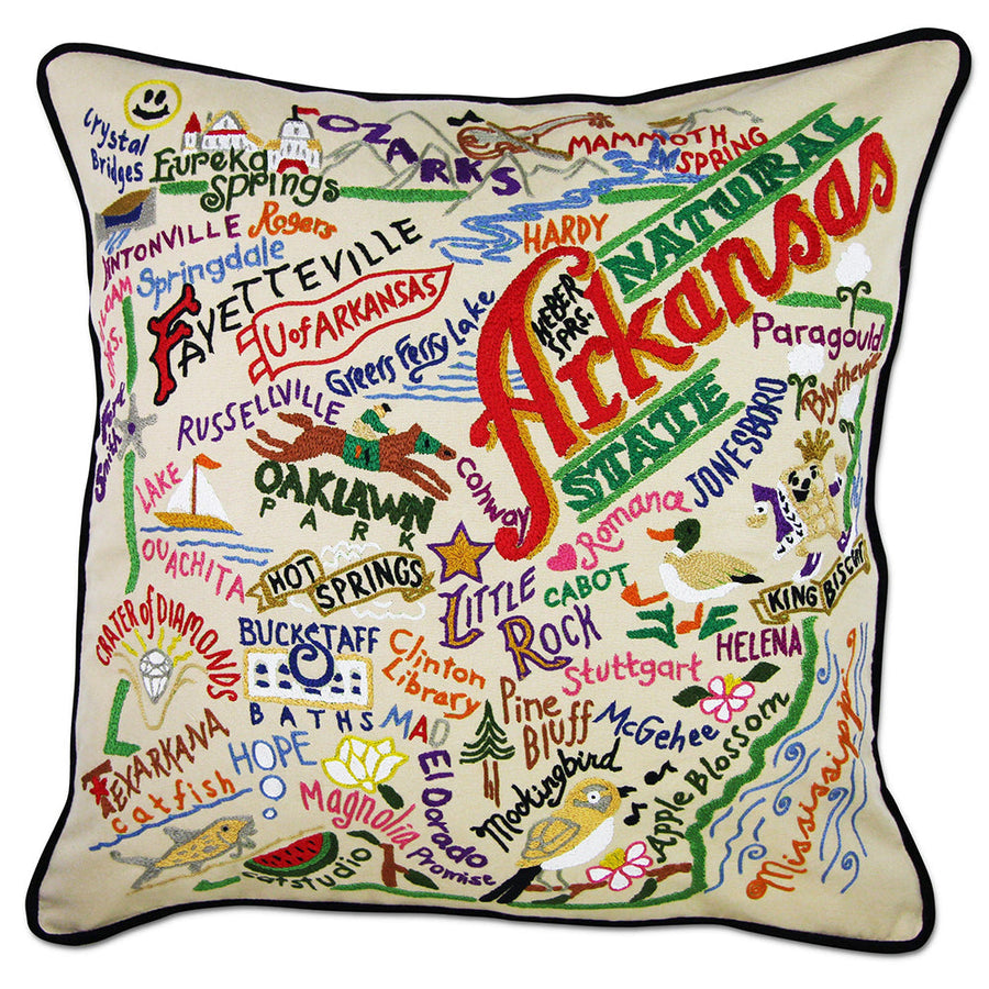 Arkansas Hand-Embroidered Pillow