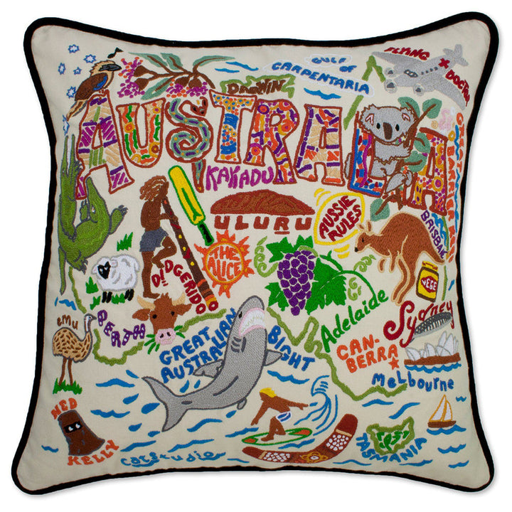 Australia Hand-Embroidered Pillow