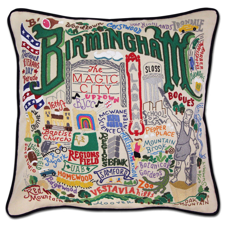 Birmingham Hand-Embroidered Pillow by CatStudio