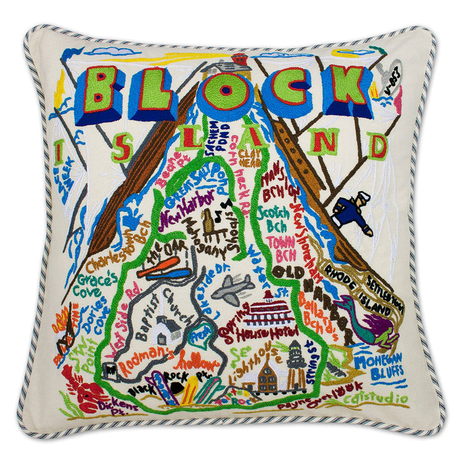 Block Island Hand-Embroidered Pillow