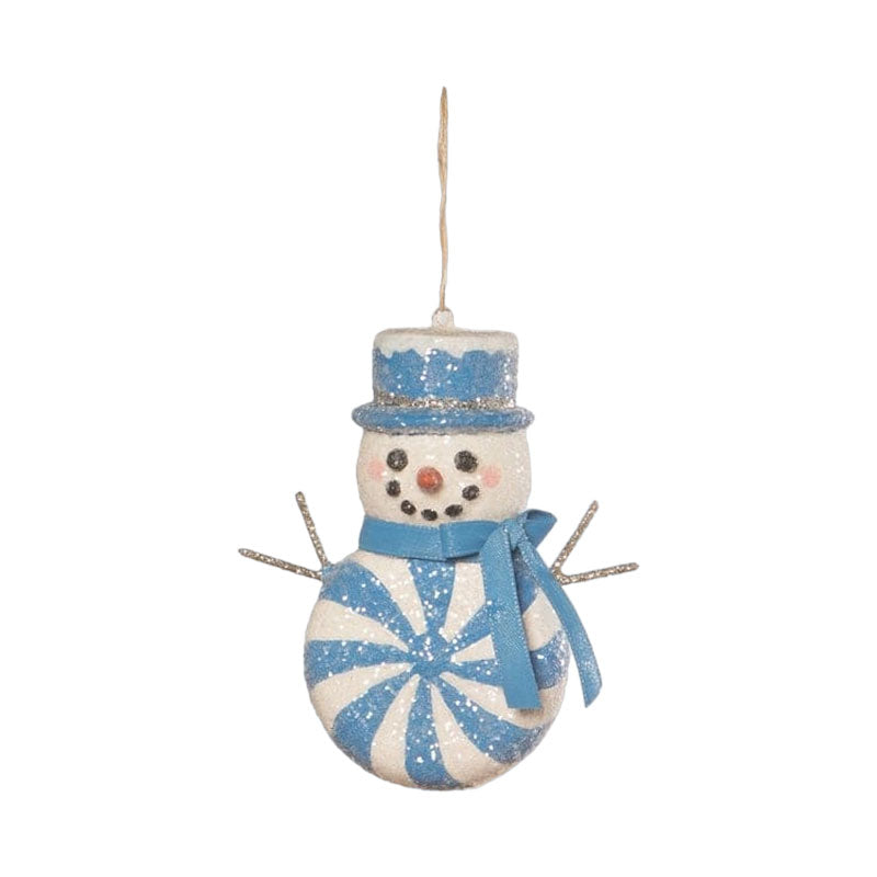 Blue Peppermint Snowman Ornament by Bethany Lowe