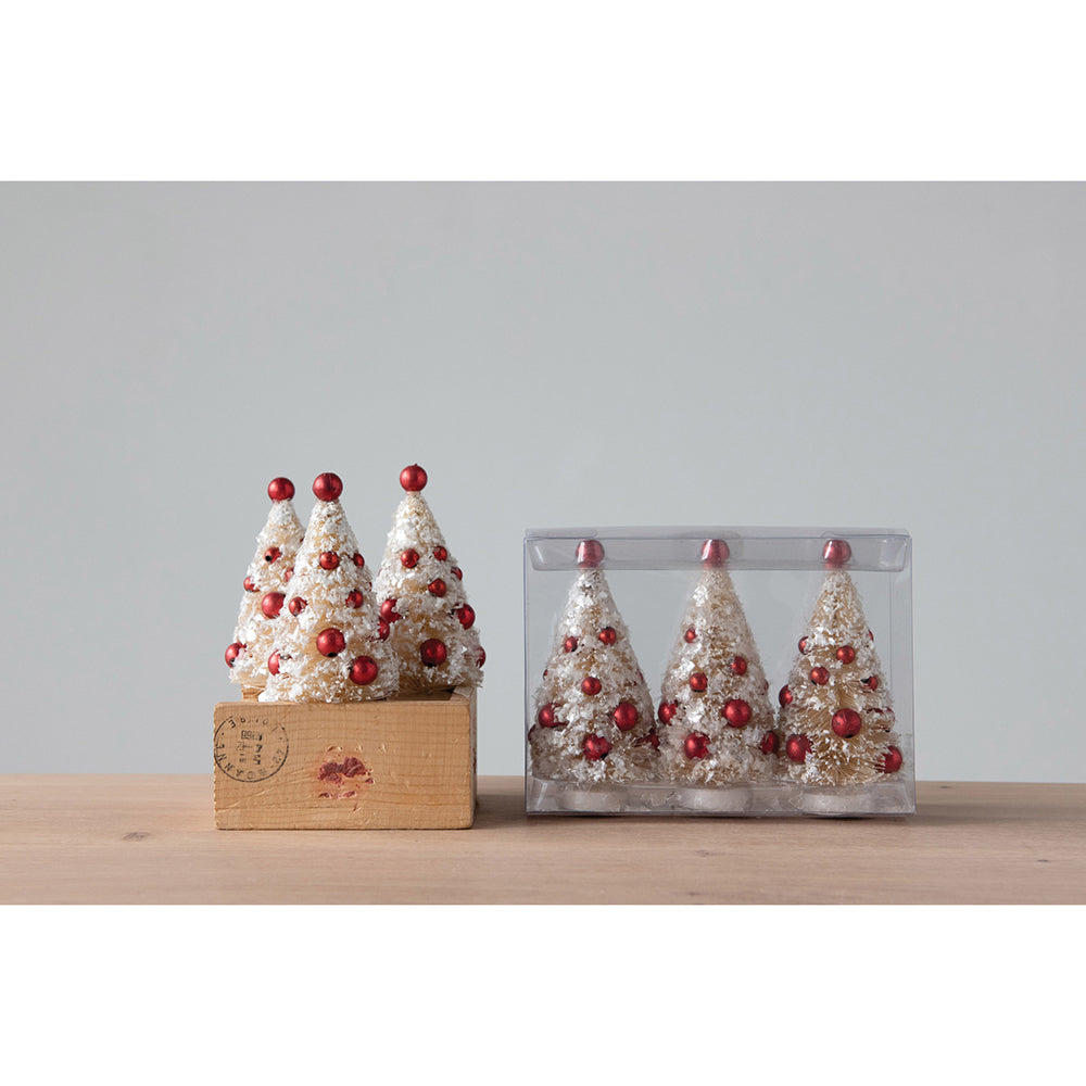 Bottle Brush Trees with Ornaments, Boxed Set of 3 by Creative Co-Op