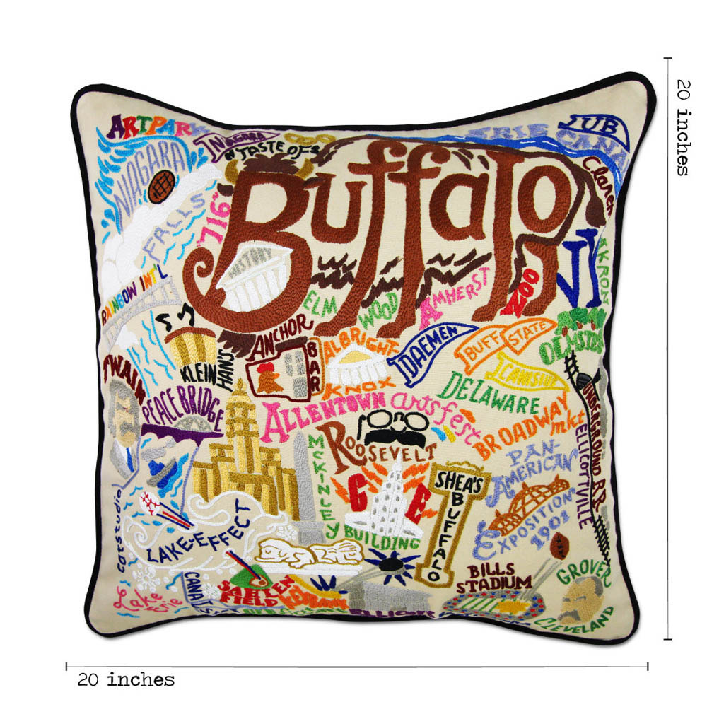 Buffalo Hand-Embroidered Pillow by CatStudio