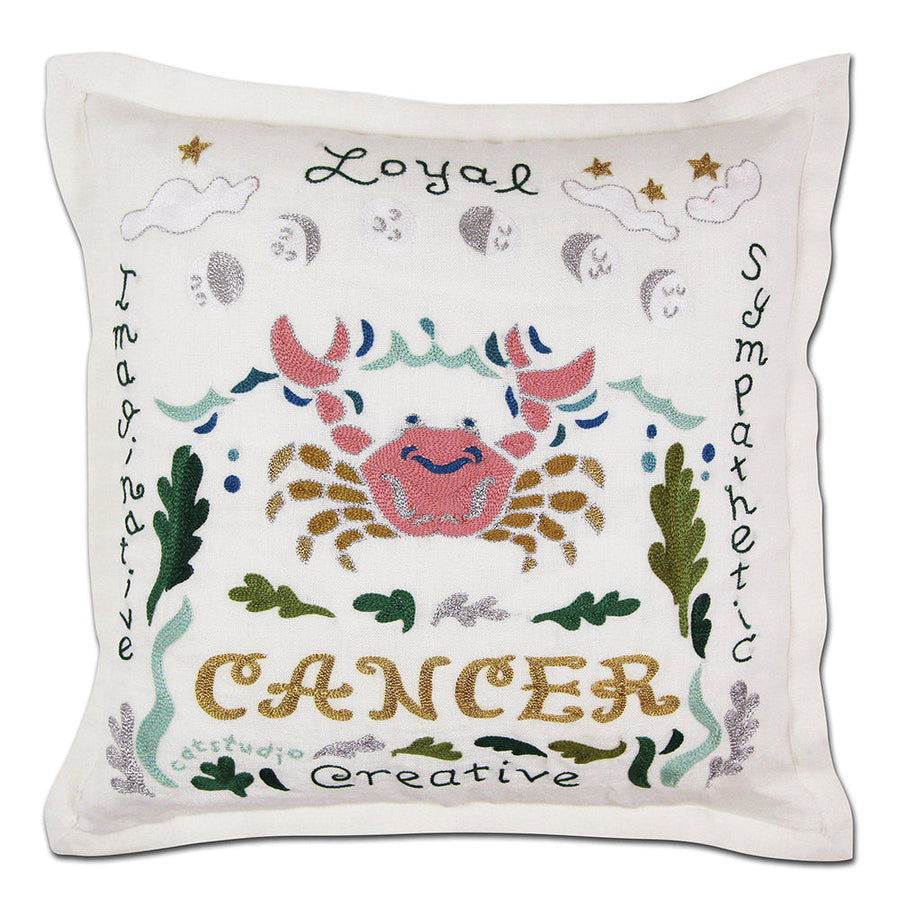 Cancer Astrology Hand-Embroidered Pillow by Cat Studio