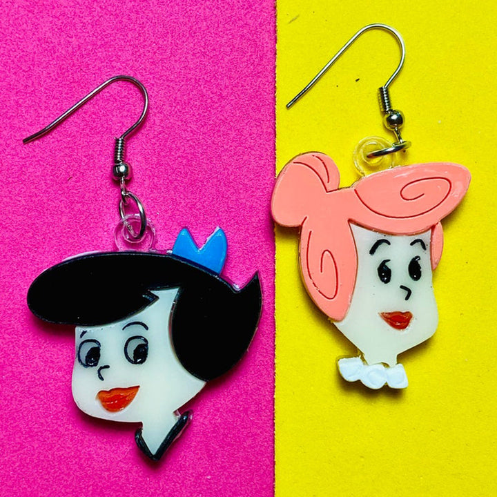 Cartoon Collection - Betty Wilma Fred Barney Acrylic Earrings by Makokot Design