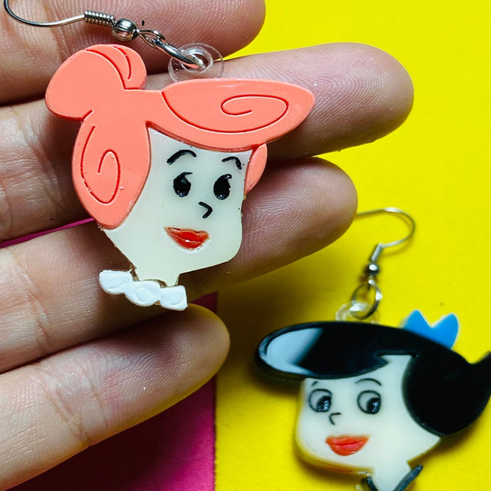 Cartoon Collection - Betty Wilma Fred Barney Acrylic Earrings by Makokot Design