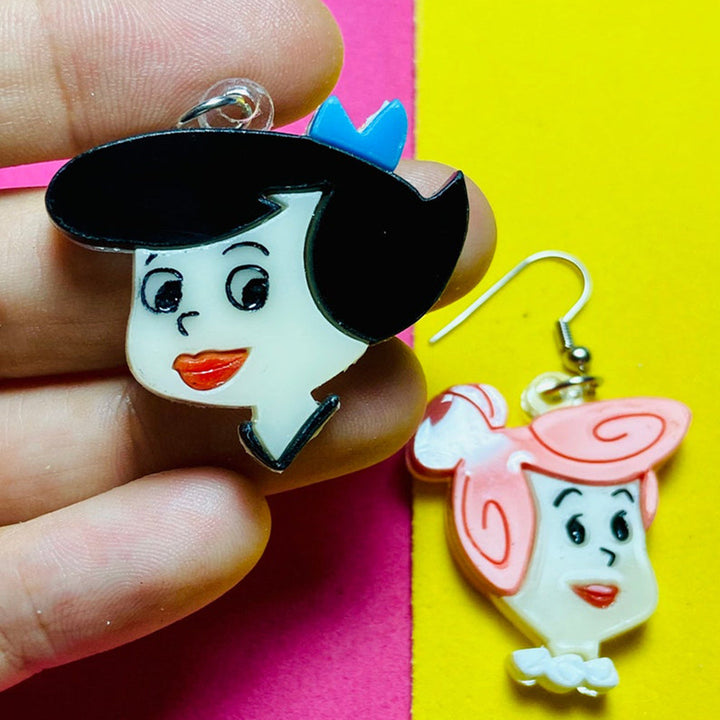 Cartoon Collection - Betty Wilma Fred Barney Acrylic Earrings by Makokot Design