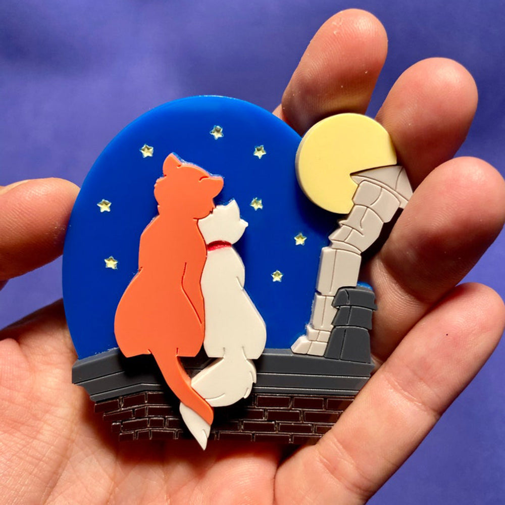 Cartoon Collection - Cat Love on The Rooftop Acrylic Brooch by Makokot Design