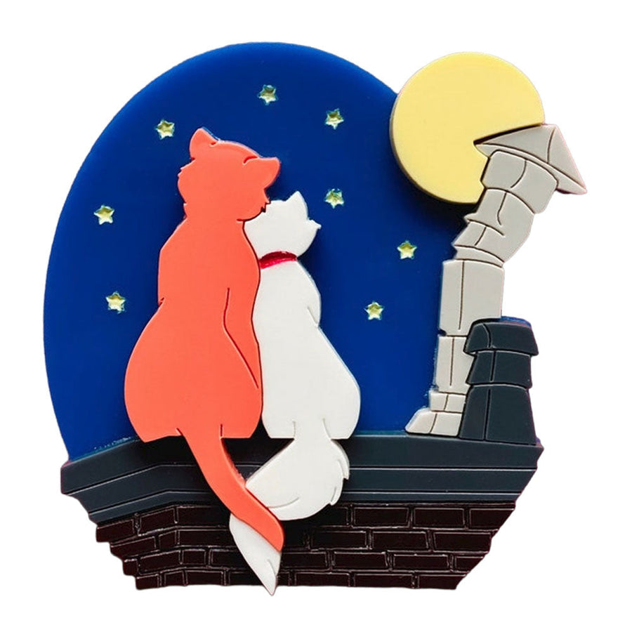 Cartoon Collection - Cat Love on The Rooftop Acrylic Brooch by Makokot Design