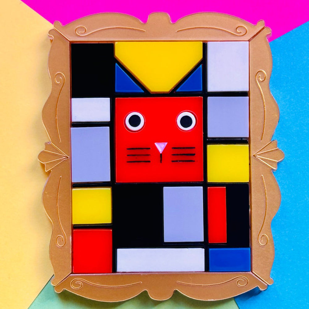 Cats in Art Collection - Modern Art/ Neoplasticism Art Style Cat Acrylic Brooch by Makokot Design