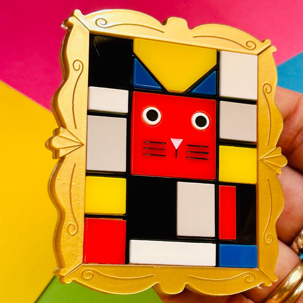 Cats in Art Collection - Modern Art/ Neoplasticism Art Style Cat Acrylic Brooch by Makokot Design