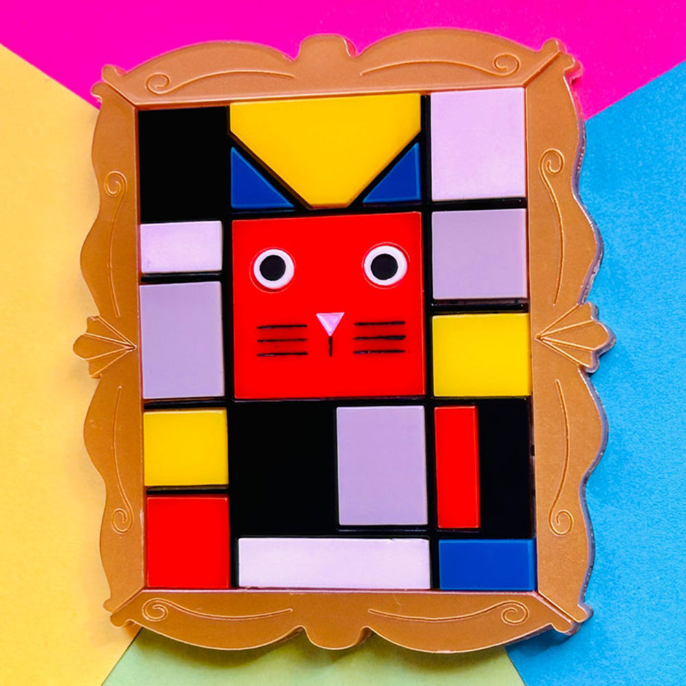 Cats in Art Collection - Modern Art/ Neoplasticism Art Style Cat Acrylic Brooch by Makokot Design