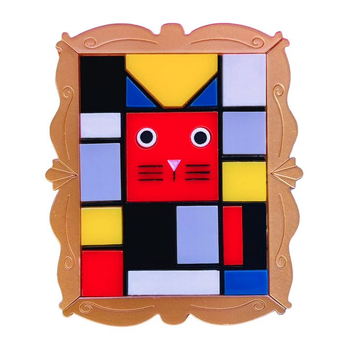 Cats in Art Collection - Modern Art/ Neoplasticism Art Style Cat Acrylic Brooch by Makokot Design