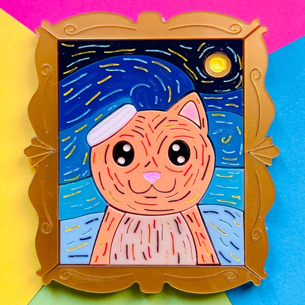 Cats in Art Collection - Post Impressionism Style Cat Acrylic Brooch by Makokot Design