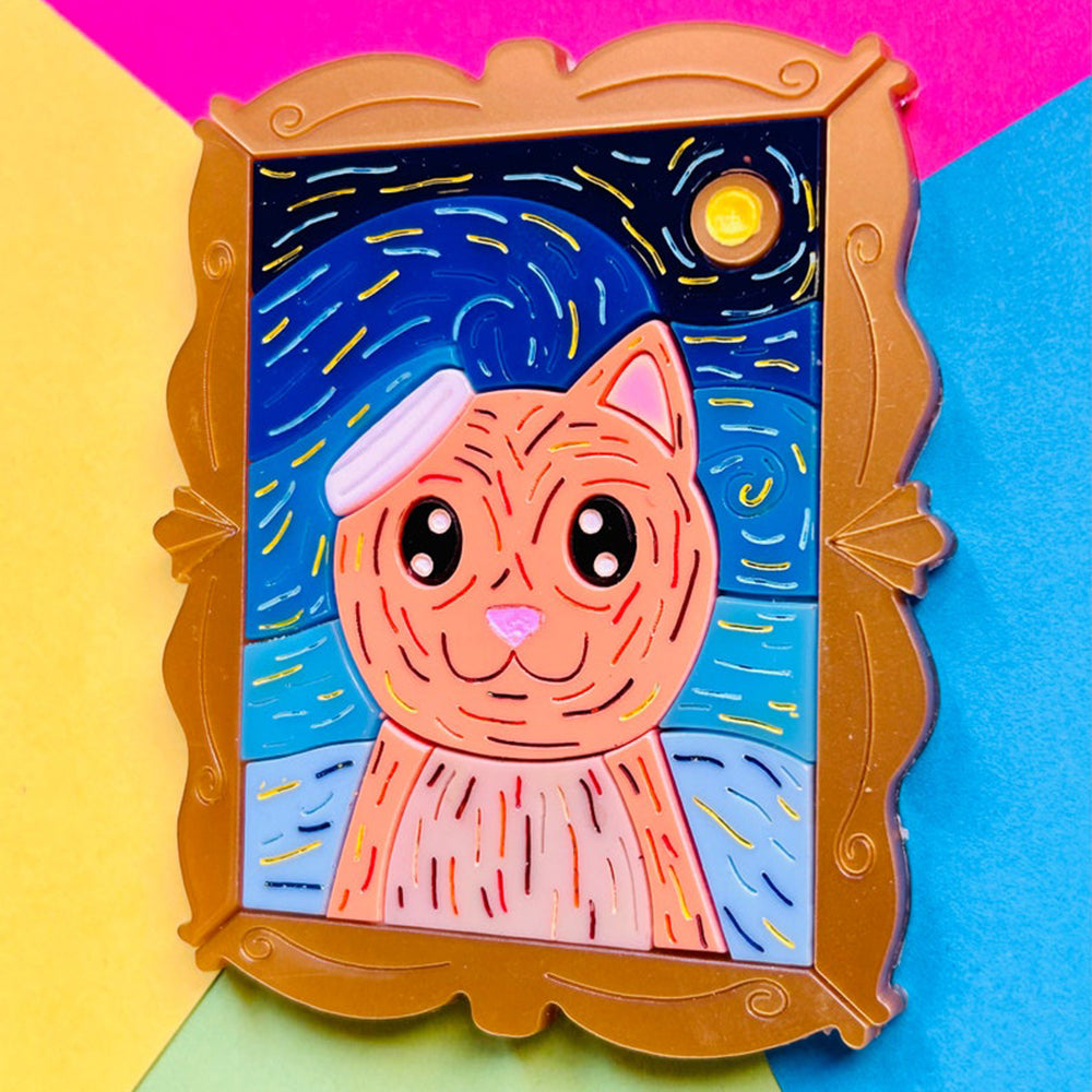 Cats in Art Collection - Post Impressionism Style Cat Acrylic Brooch by Makokot Design