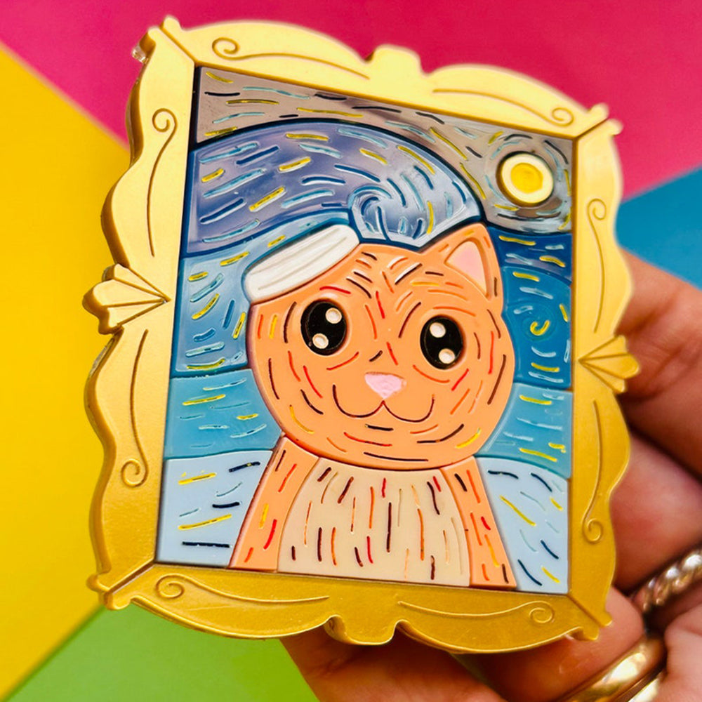 Cats in Art Collection - Post Impressionism Style Cat Acrylic Brooch by Makokot Design