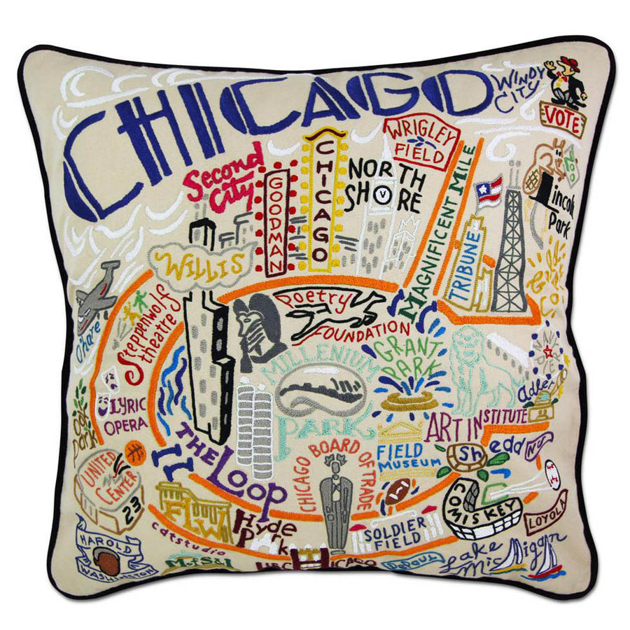 Chicago Hand-Embroidered Pillow by CatStudio