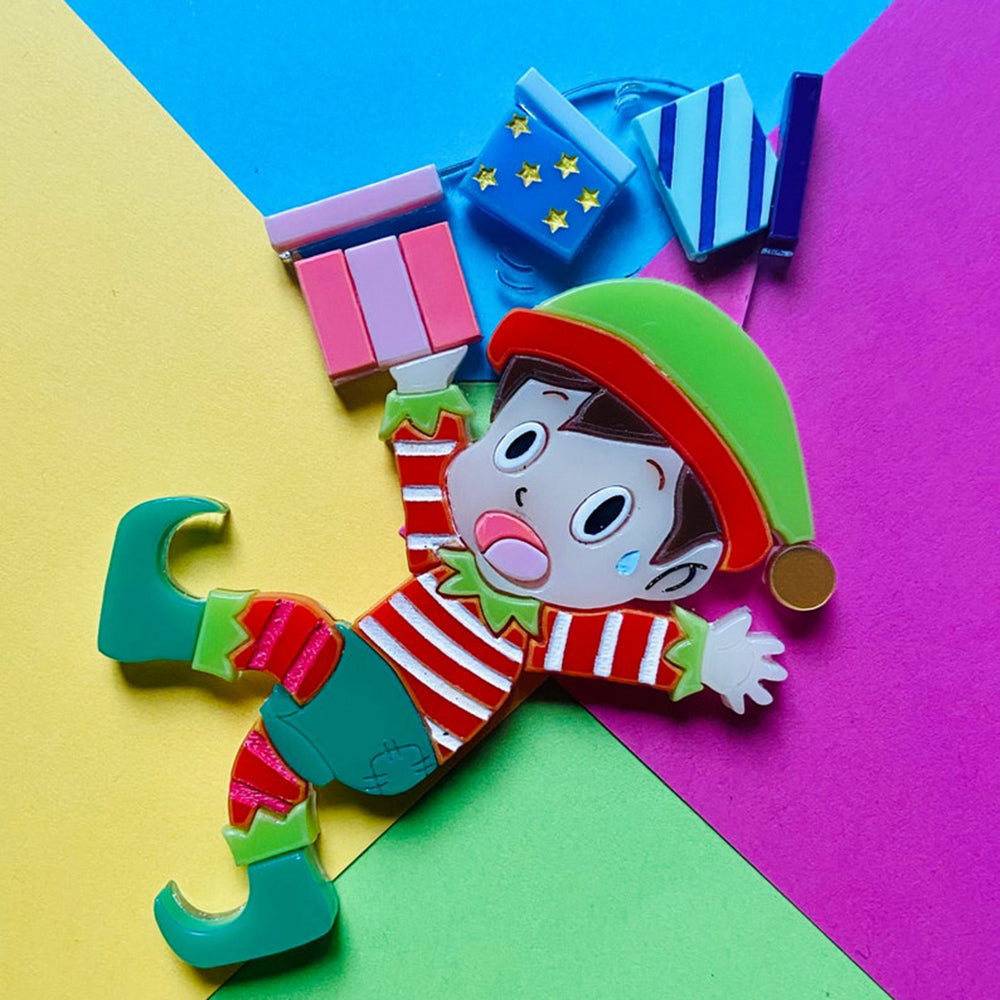 Christmas Collection - Clumsy Elf - Acrylic Brooch by Makokot Design