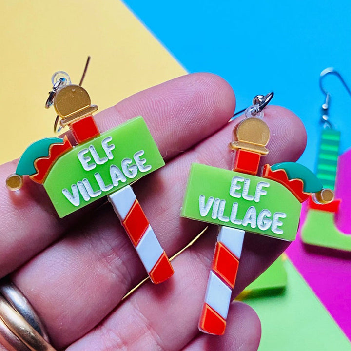 Christmas Collection - Elf Village + Elf Socks - Acrylic Earrings by Makokot Design