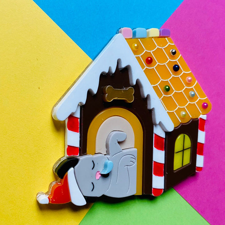 Christmas Collection - Gingerbread Dog House - Acrylic Brooch by Makokot Design