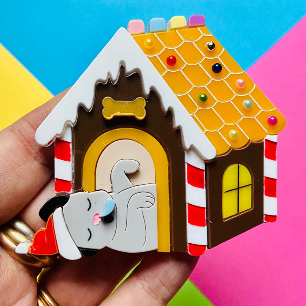 Christmas Collection - Gingerbread Dog House - Acrylic Brooch by Makokot Design